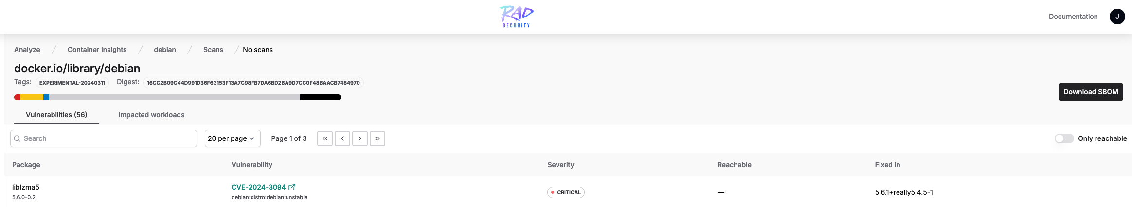 XZ Utils in package inventory page